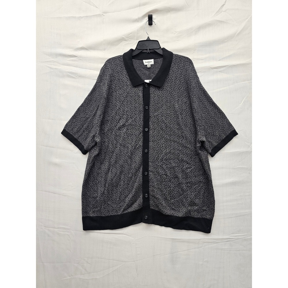 Goodfellow & Co Mens XXL Full Button Sweater Short Sleeve Black Grey 043 02 2232